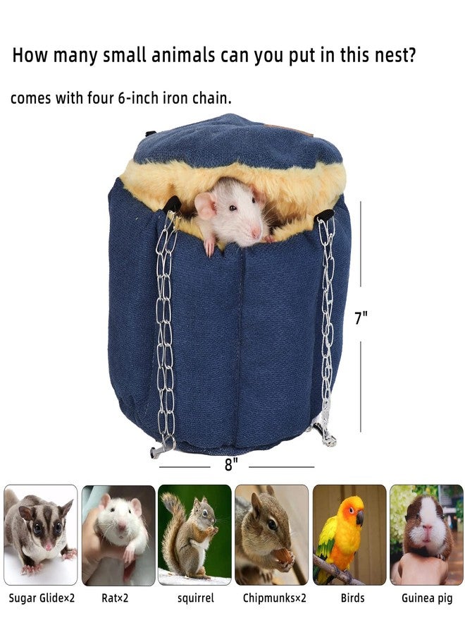 HardcorePet Sugar Glider Pouch, Rat Hanging Bed, Chipmunks Warm Bed, Rat Cage Accessories, Small Pet Animals Bed Dutch Pig Hamster Nest, Syrian Hamster Habitat Mini House, Play and Sleeping (Blue) - Image 3